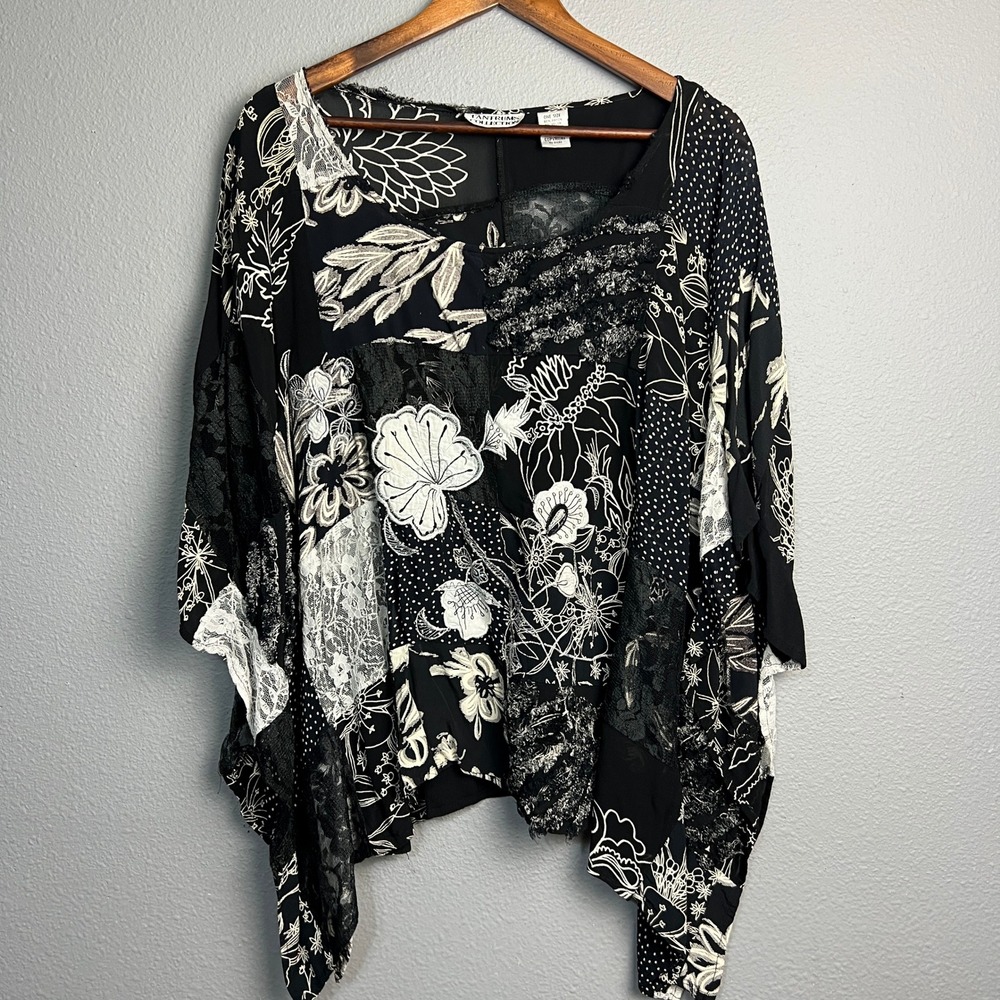 Tantrums Collection Black Boho Gothic Patchwork Tunic Poncho Asymmetrical Hem OS